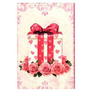 Pink Gift Box Roses Vintage Style Art Postcard Decorative Blank Gift Collectible